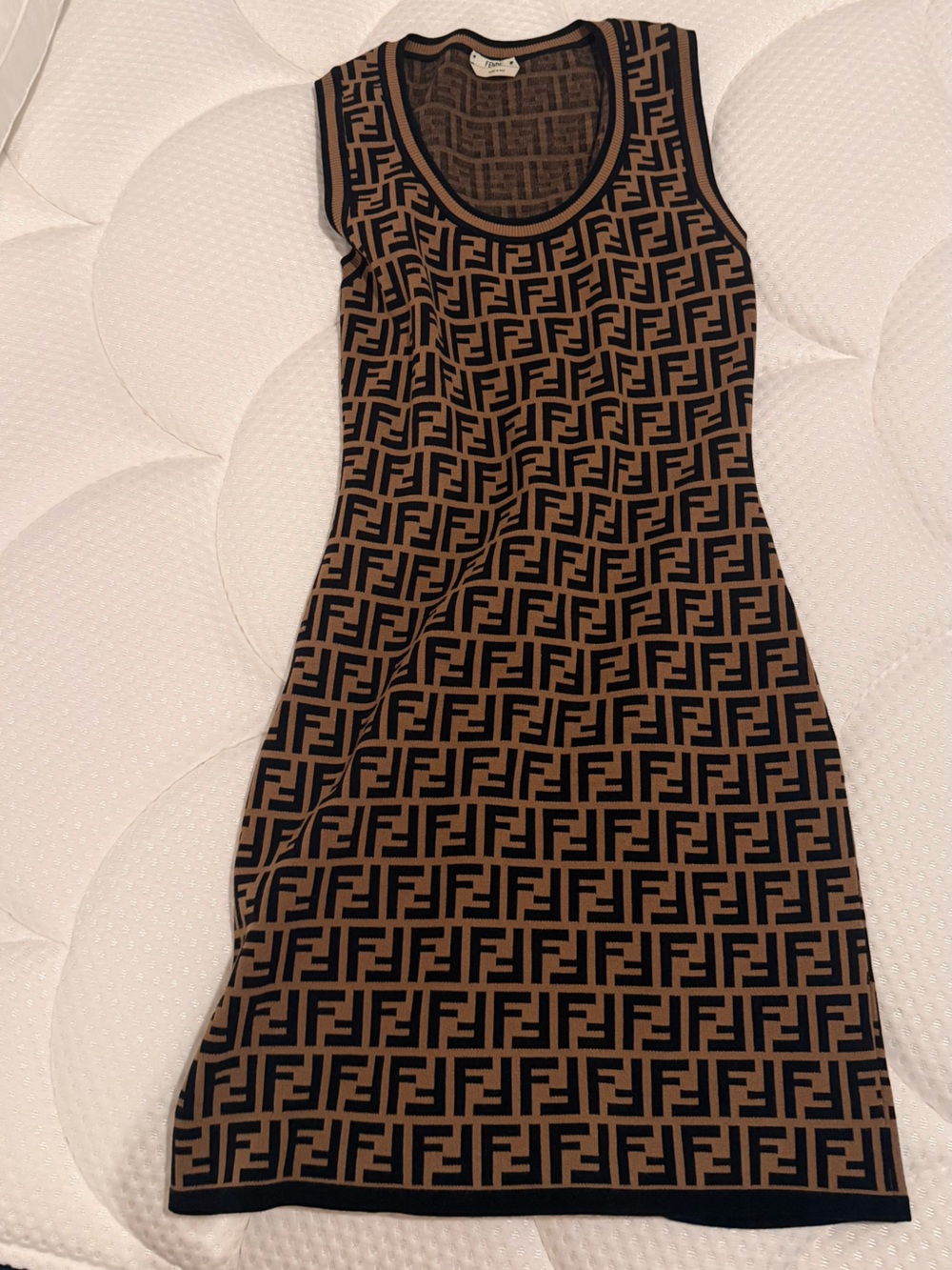 Fendi Brown & Black FF Logo Knit Tank Dress